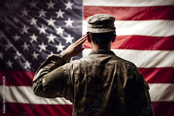 Obraz Patriotic background with american soldier and USA flag