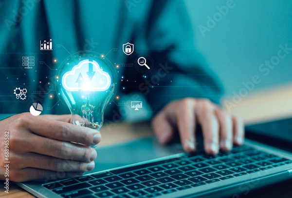 Fototapeta technology cloud data storage, backup service on the internet network. concept of solution big data, information system security, business digital server. application platform connect technology