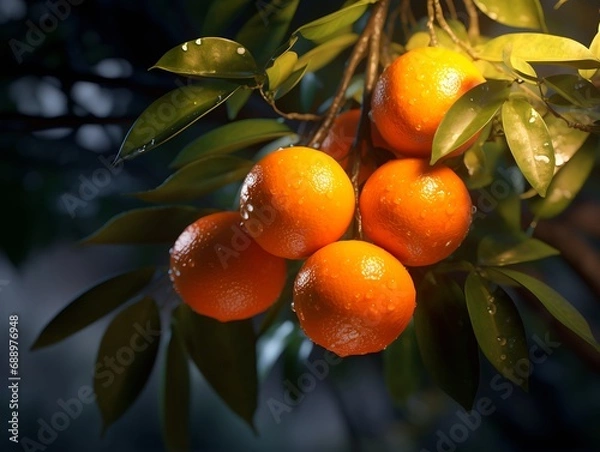 Fototapeta Fresh Tangerine with Water Drops