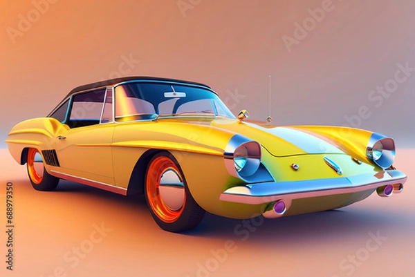 Fototapeta Low poly:isolated beautiful retro car close up ,generated AI