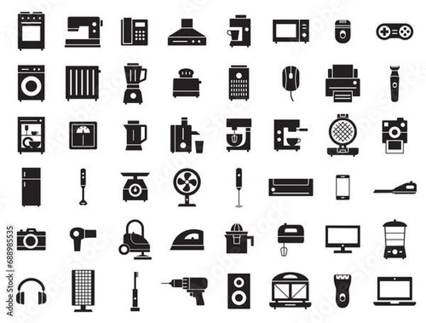 Fototapeta Household appliances vector silhouette icons set 3