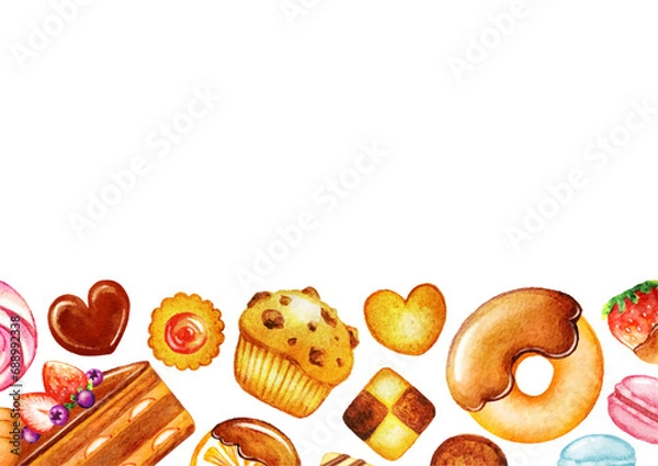 Fototapeta 水彩のスイーツのフレーム