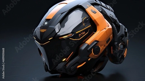 Fototapeta The high-tech sci-fi helmet with an augmented reality interface epitomizes futuristic design. Futuristic interface, immersive tech, augmented reality, sleek design. Generated by AI.