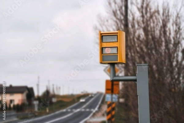 Fototapeta Yellow speedcamera traffic control. speed measurment radar device.
