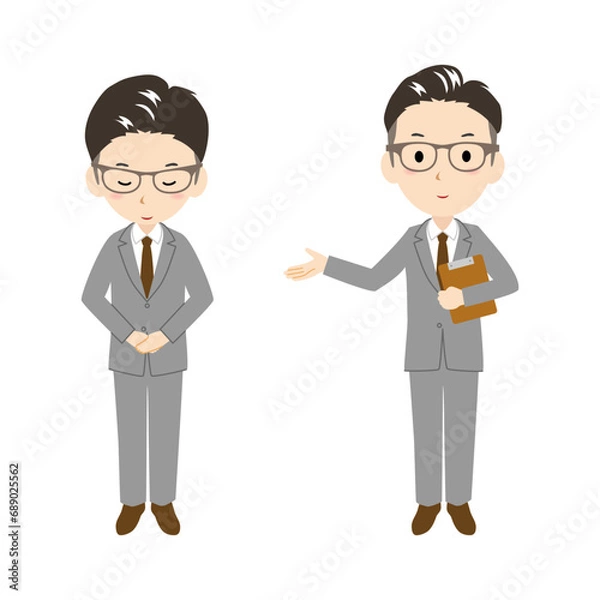 Fototapeta お辞儀をするベテランサラリーマンと案内係の男性