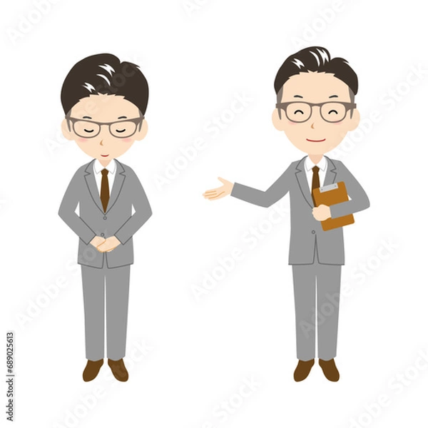 Fototapeta お辞儀をするベテランサラリーマンと笑顔で案内する男性