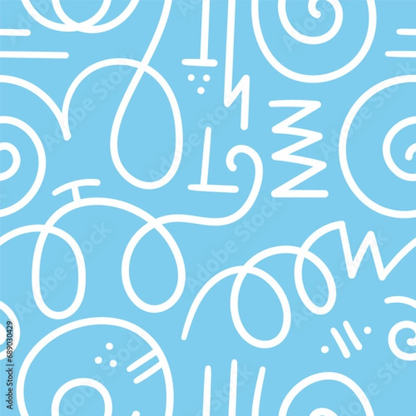 Fototapeta Seamless abstract pattern on blue background. Vector doodle image. Graphic linear wallpaper.