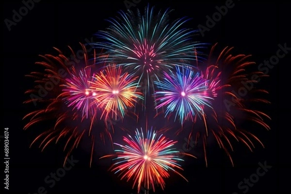 Fototapeta A dazzling view of colorful fireworks bursts across the night sky, fireworks in the night sky, fireworks in the sky, fireworks in the night, happy new year fireworks, happy new year, new year, night