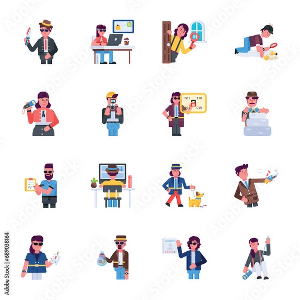 Fototapeta Pack of Private Investigators Flat Characters 

