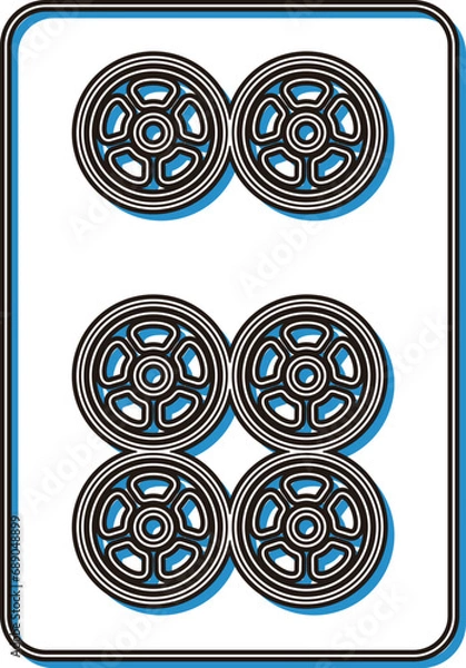 Fototapeta 彫刻風カラーシャドウ麻雀牌単品アイコン　六筒