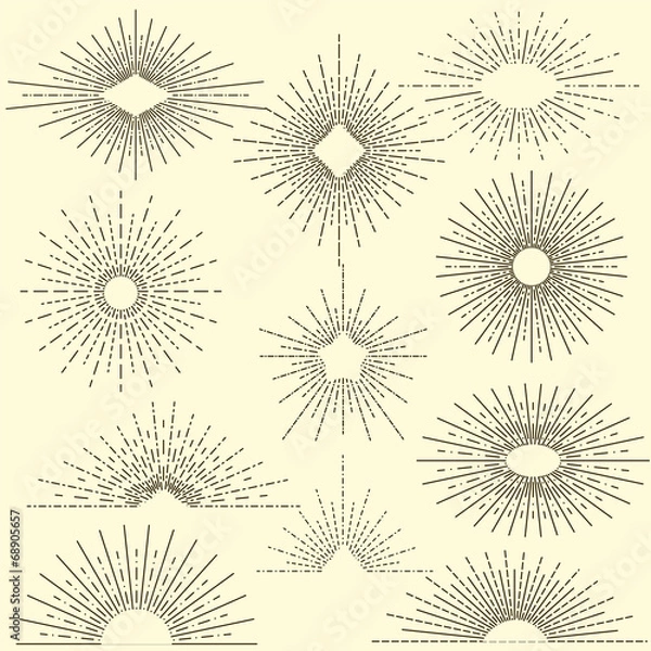 Fototapeta Set of vintage sunbursts in different shapes