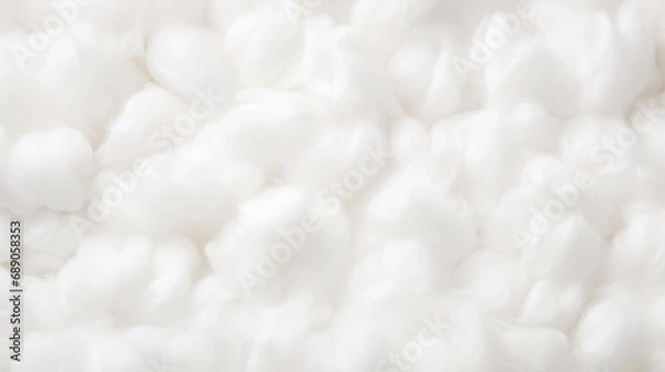 Fototapeta Close-up of white fluffy cotton background, abstract luxury wadding cloud texture. Generative AI