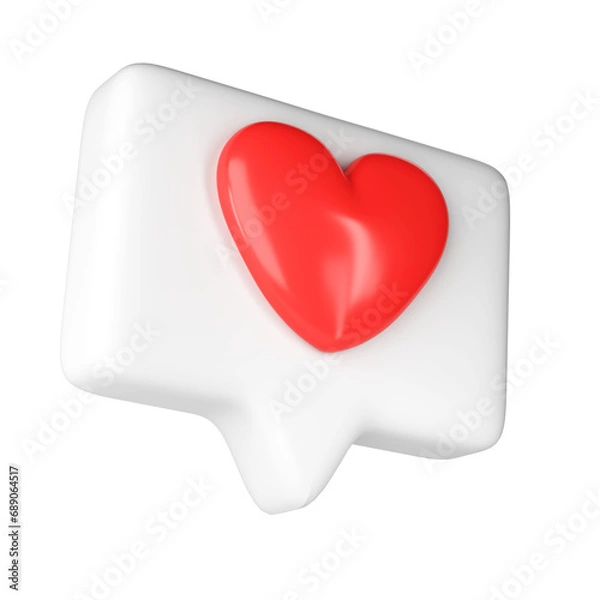 Fototapeta 3D social media online platform concept icon, online social communication on application. white frame with heart and love emoji transparent. For Valentine day, Mother day, Women day, wedding