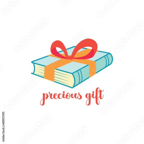 Fototapeta Vector illustration on the theme of book gift. Book wrapped in festive ribbon on white background