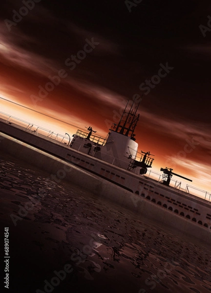 Fototapeta Submarine cutting through the ocean surface.