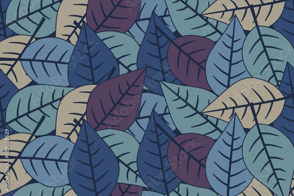 Obraz Dark blue nature leaves pattern design. Seamless pattern. Vector illustration.
