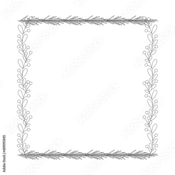 Fototapeta Christmas frame with tree branch and yellow berries, leaves.
