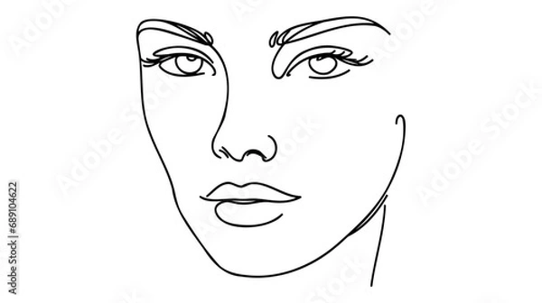 Fototapeta Minimalistic silhouette of woman face. Black and white. White background. One line drawing