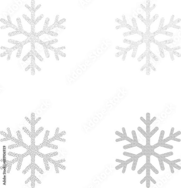 Fototapeta Diverse Flurries: Four Vector Snowflakes Adorned with Unique Patterns, Creating a Mesmerizing Winter Wonderland of Design