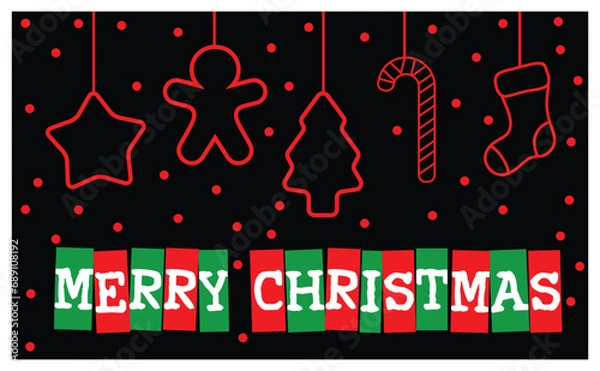 Obraz Merry Christmas text and background design. Happy new year concept card & clipart vector. New year themed icons.