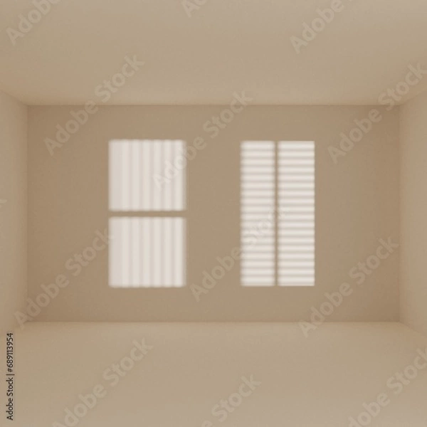 Fototapeta brown empty room with window shadow, 3D rendering