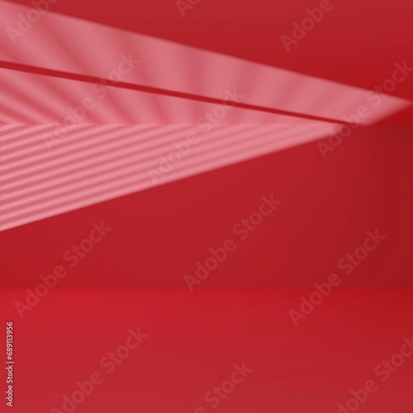 Fototapeta red empty room with window shadow, 3D rendering