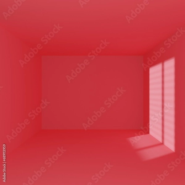 Fototapeta red empty room with window shadow, 3D rendering