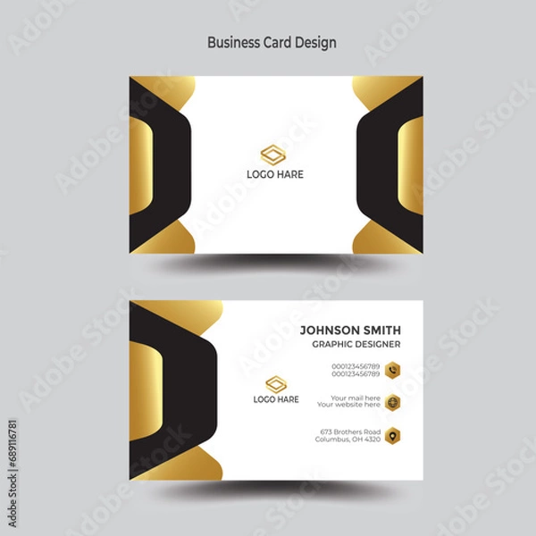 Fototapeta Modern and simple business card design with gold and dark black color.