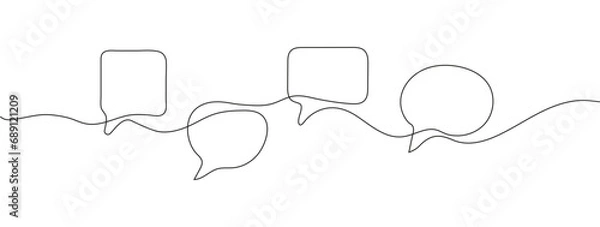 Fototapeta Messages, speech bubble vector continuous line drawing icons. Hint, conversation icon.