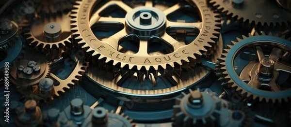 Fototapeta Macro photo of toothed mechanism with INFLUENCE concept letters Copy space image Place for adding text or design