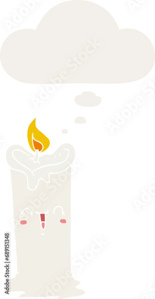 Obraz cartoon happy candle with thought bubble in retro style
