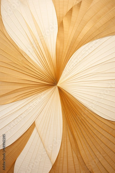Fototapeta hyperbola and parabola patterns, kaleidoscopic, white leaf on textured gold paper created with Generative Ai