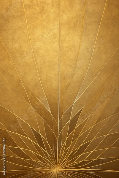 Fototapeta hyperbola and parabola patterns, kaleidoscopic, white leaf on textured gold paper created with Generative Ai