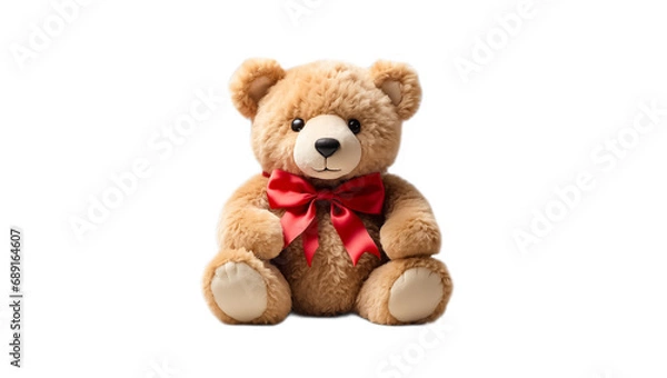 Obraz Cute teddy bear toy with bow isolated on white background