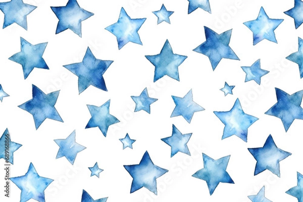 Fototapeta Blue stars. Set of watercolor seamless pattern stars isolated on transparent background
