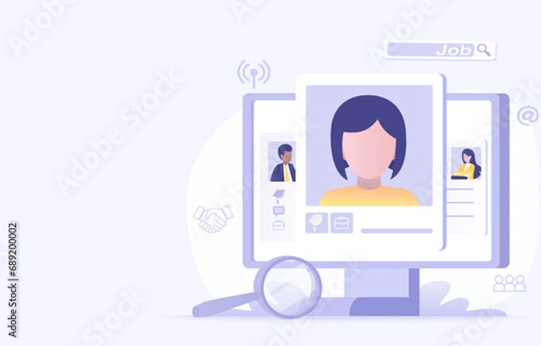 Obraz Human resource management and employee hiring concept. HR choose employee from resume, curriculum vitae (CV), interview. Searching, finding, education, job experience, opportunity.