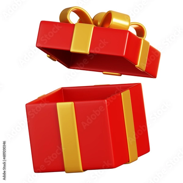 Fototapeta Open red gift box and gold ribbon. Chinese new year elements icon. 3D rendering