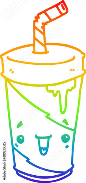Fototapeta rainbow gradient line drawing of a cartoon soda cup