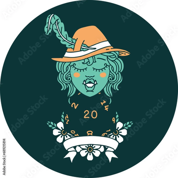 Fototapeta icon of half orc bard with natural 20 dice roll