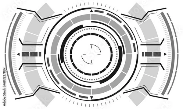 Fototapeta HUD sci-fi circle interface screen view grey geometric design virtual reality futuristic technology creative display on white vector.