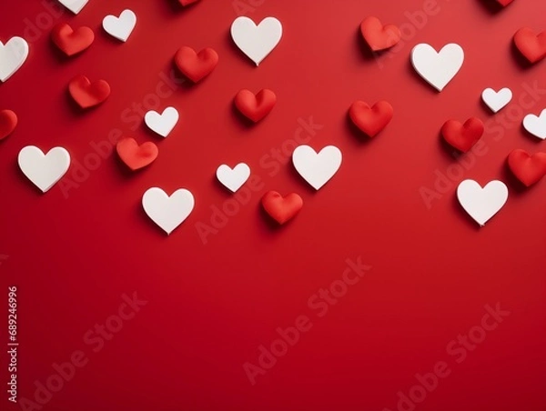 Fototapeta White and red heart paper cut style on red background. Valentine concept