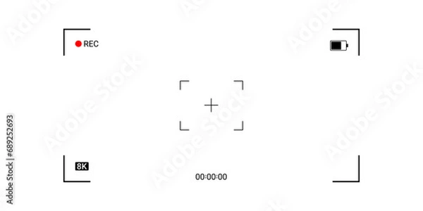 Fototapeta 8k video camera frame viewfinder overlay screen on transparent background for mockup, app, and website.
