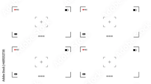 Fototapeta Set of FHD, 4K, 6K, 8K video camera frame viewfinder overlay screen on transparent background.