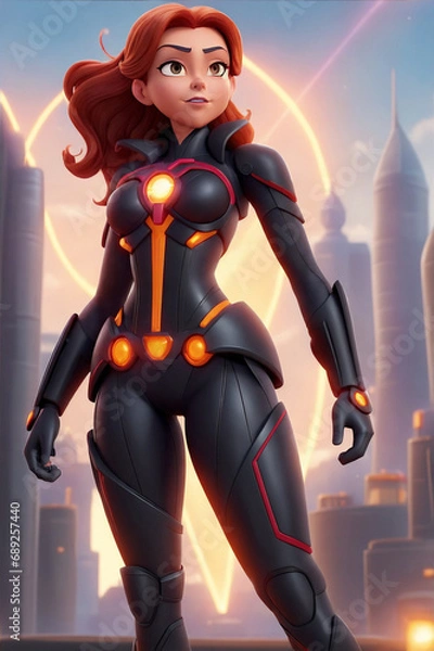 Fototapeta Beyond Mortal Bounds: Dazzling Portrait of a Superwoman, Unleashing Supernatural Powers with a Glowing Aura, Exuding Strength, and Commanding the Forces of the Extraordinary, generative ai