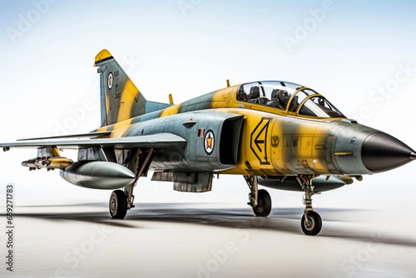 Fototapeta Fighter bomber war plane on a white background. Generative AI.