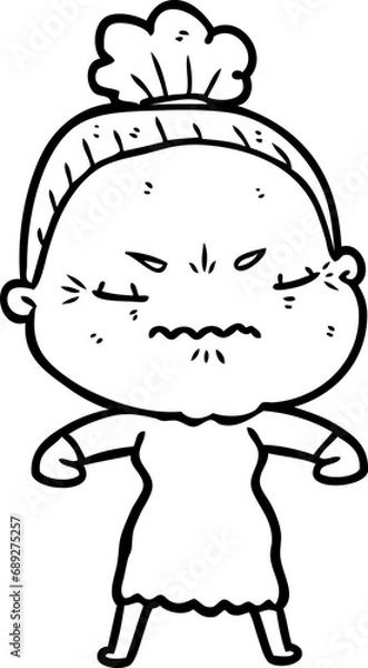 Obraz cartoon annoyed old lady