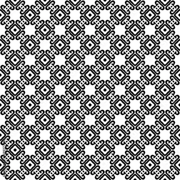 Fototapeta Black and white seamless abstract pattern. Background and backdrop. Grayscale ornamental design. Mosaic ornaments. Vector graphic illustration. EPS10.