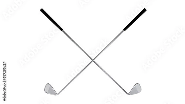 Fototapeta Two crossed golf club sticks isolated on transparent and white background. Golf concept. 3D render