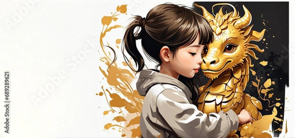 Fototapeta Chinese Dragon and Kid  for  New Year Template Background