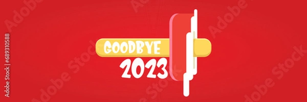 Fototapeta vector goodbye 2023 hello 2024 year vector concept illustration with melt ice cream isolated on horizontal red background. End of the 2023 year horizontal banner background or poster
